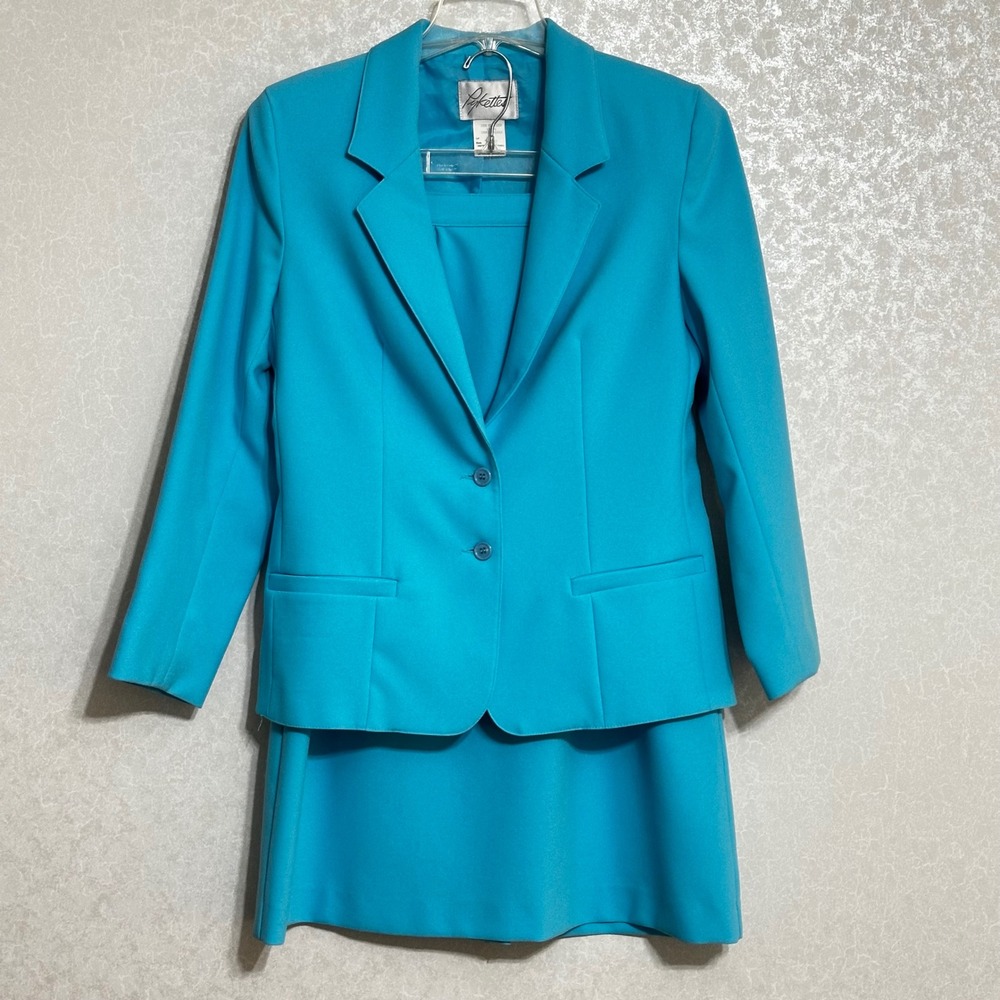 Pykettes Vintage Turquoise Blue Skirt Suit Blazer Midi Skirt Set Easter Retro 12